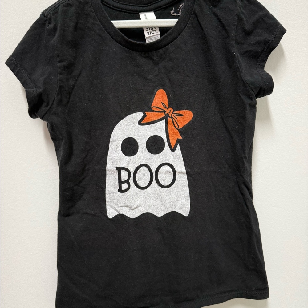 Black T-Shirt with Ghost and Orange Bow